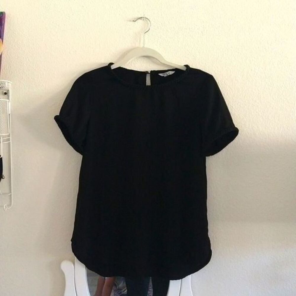 Naked Zebra Black Braided Sleeve Blouse Size S